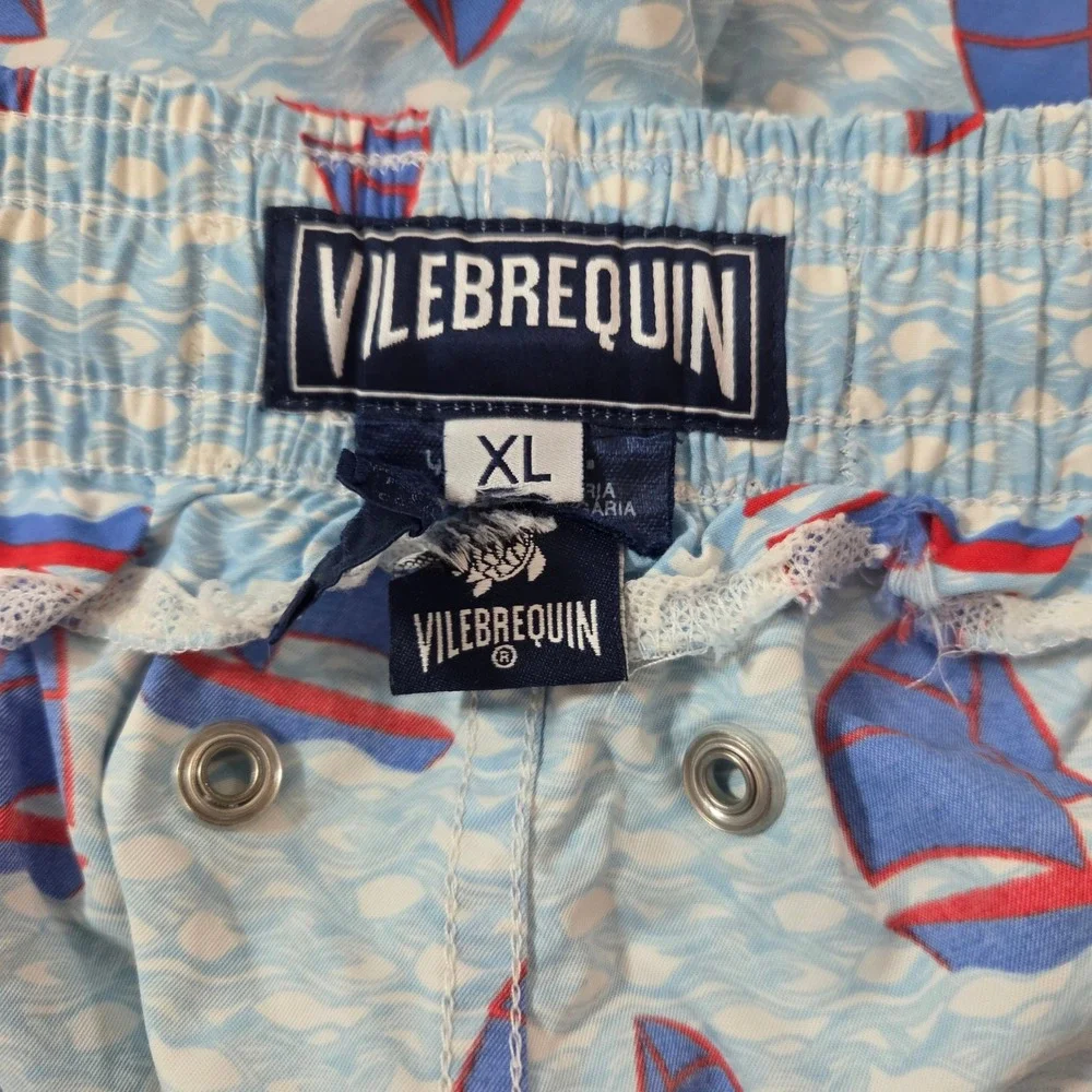 Vilebrequin Moorea Sailboat Print Swim Trunks Mens XL Blue Red Nautical Shorts